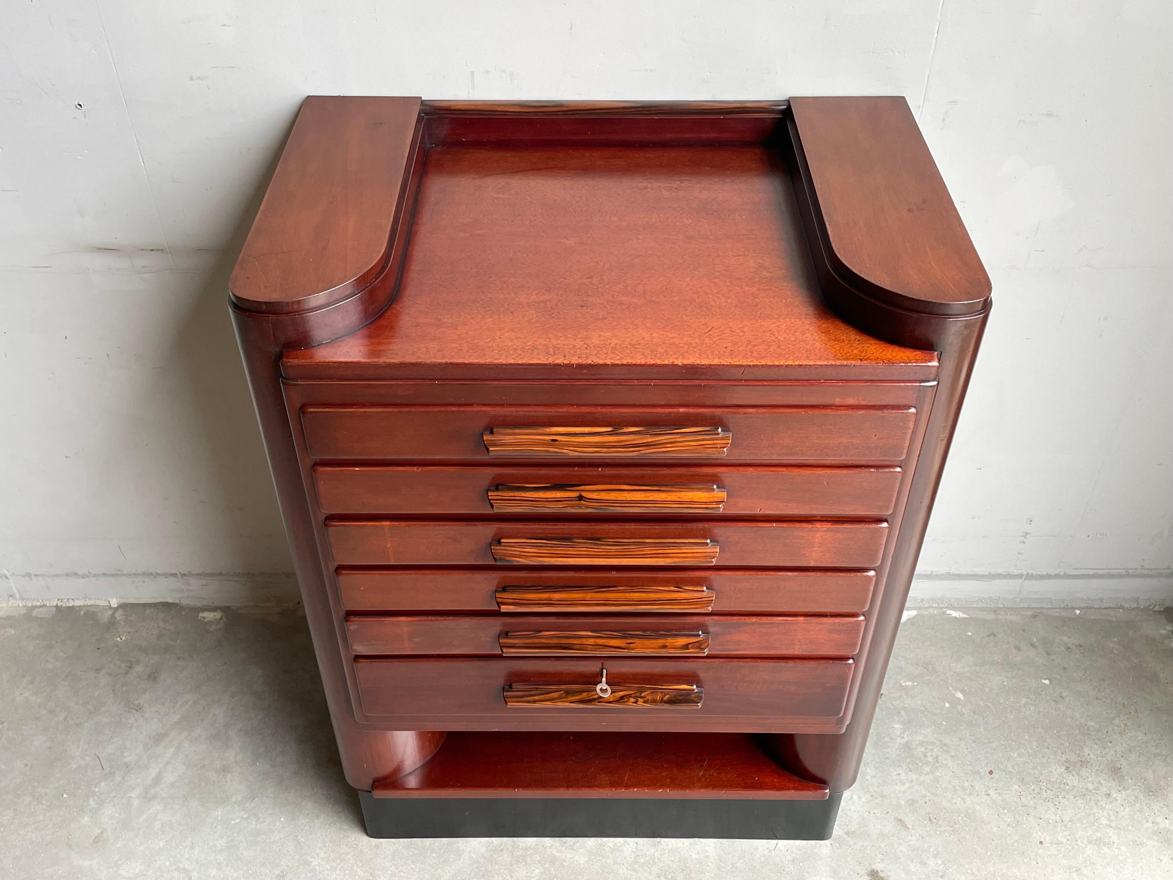 Rare Art Deco Chest of Drawers / Filing Cabinet with Stunning Coromandel Handles For Sale 5