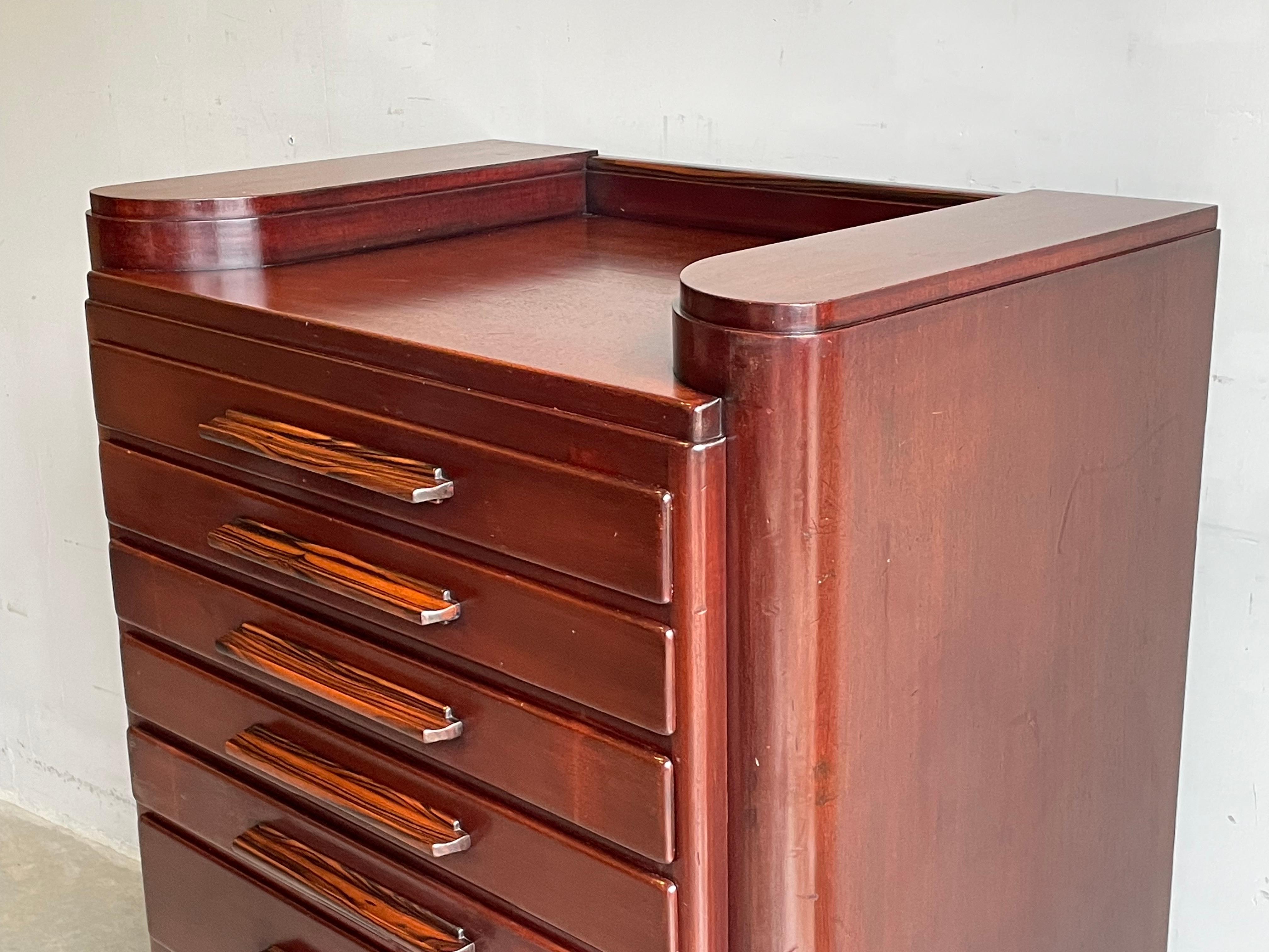 Rare Art Deco Chest of Drawers / Filing Cabinet with Stunning Coromandel Handles For Sale 7