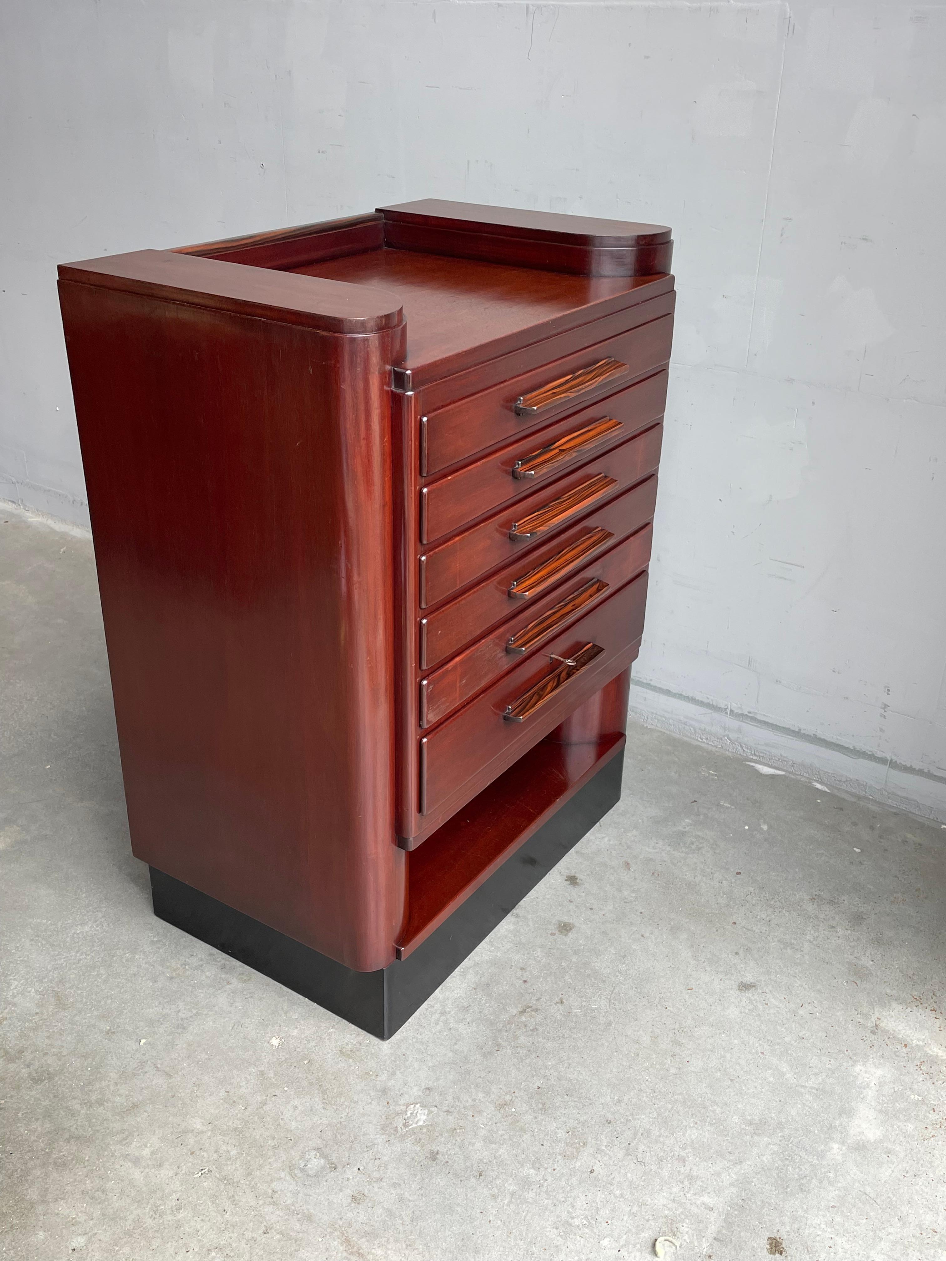 Rare Art Deco Chest of Drawers / Filing Cabinet with Stunning Coromandel Handles For Sale 9