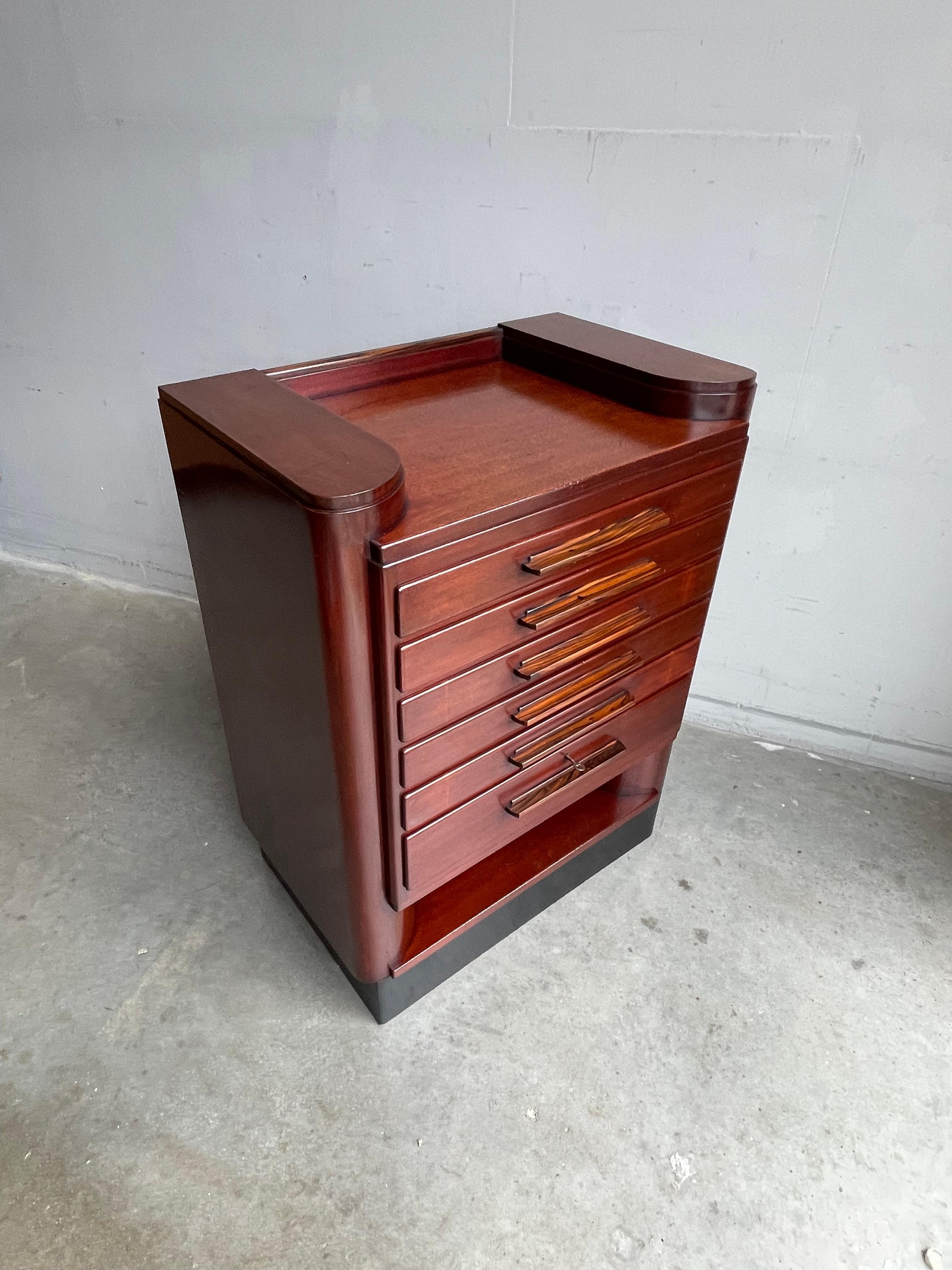 Rare Art Deco Chest of Drawers / Filing Cabinet with Stunning Coromandel Handles For Sale 10