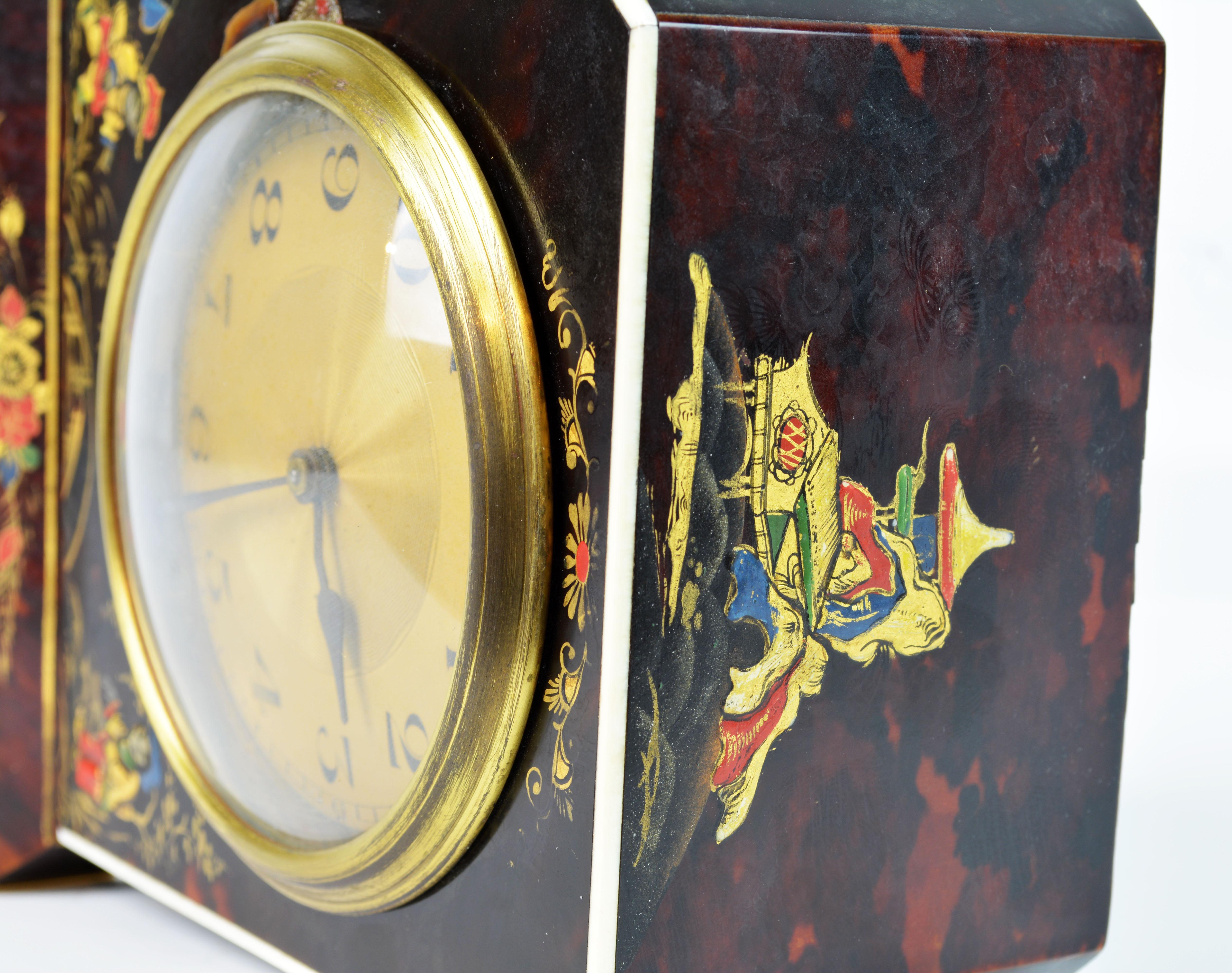 Rare Art Deco Chinoiserie Tortoise Shell Clock Retailed by Brook & Son, Edinburg For Sale 8