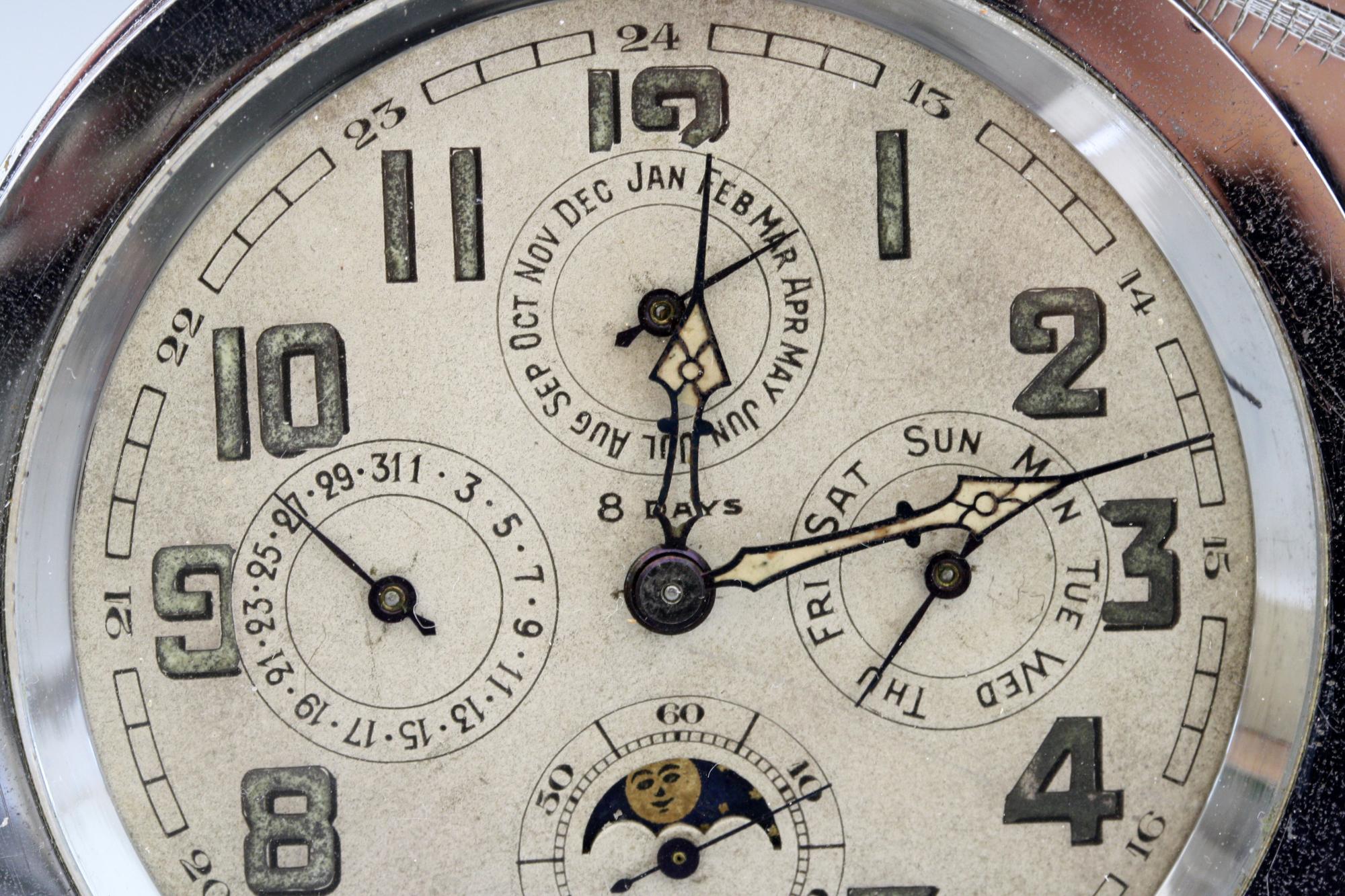 Rare Art Deco Chrome Mounted Swiss Moonphase Clock  5