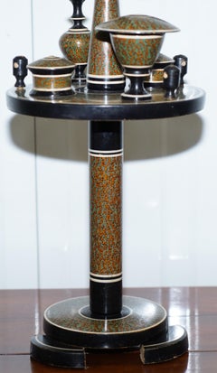 Rare Art Deco circa 1920 French Shaving Stand with Mirror and All Original Pots