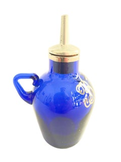 Rare Art Deco Cobalt Blue Glass Bitters Bottle with Silver "Bitters" in Script