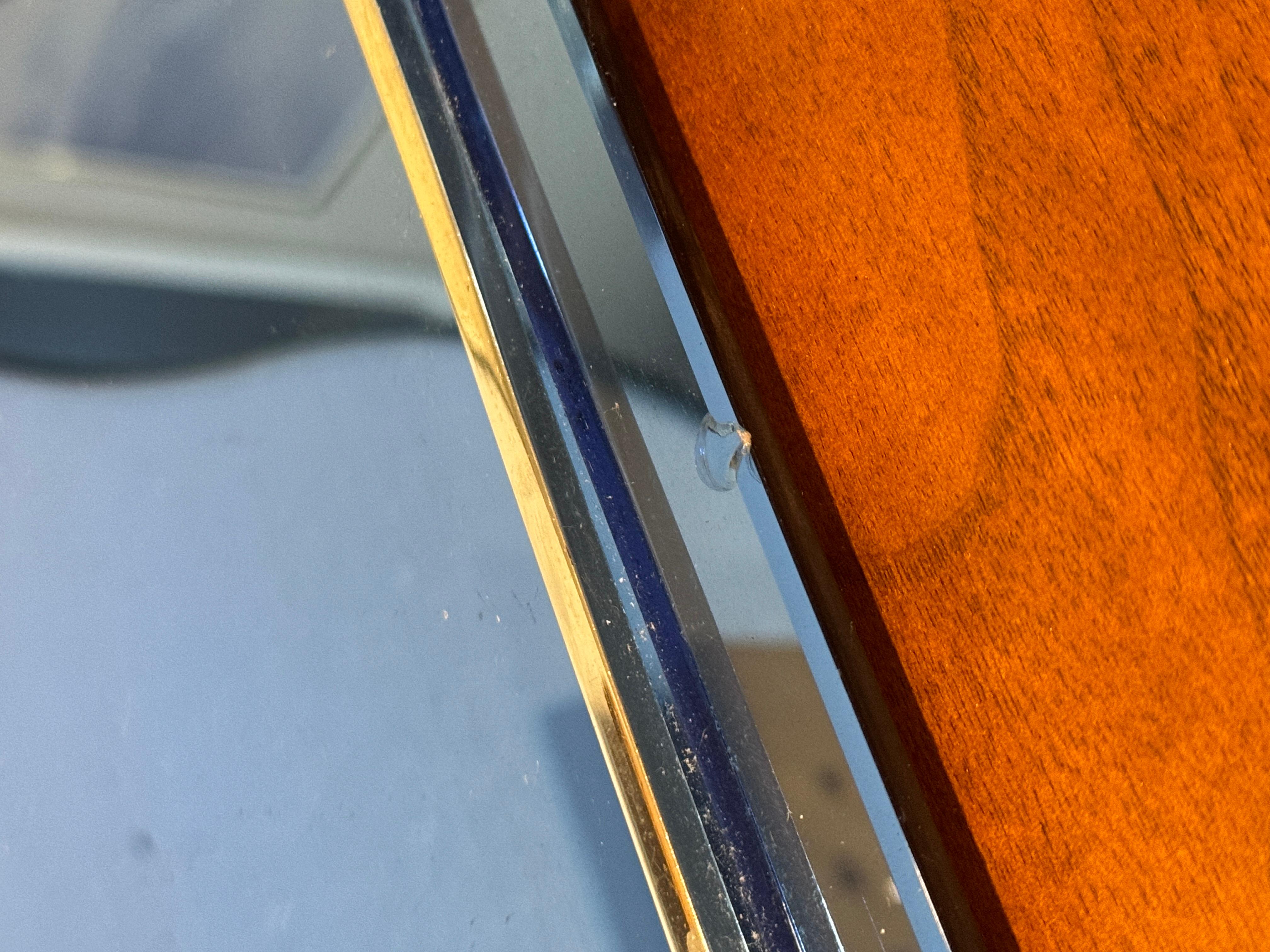 Rare Art Deco cobalt blue mirror glass tray with steel handles, circa 1930s 2