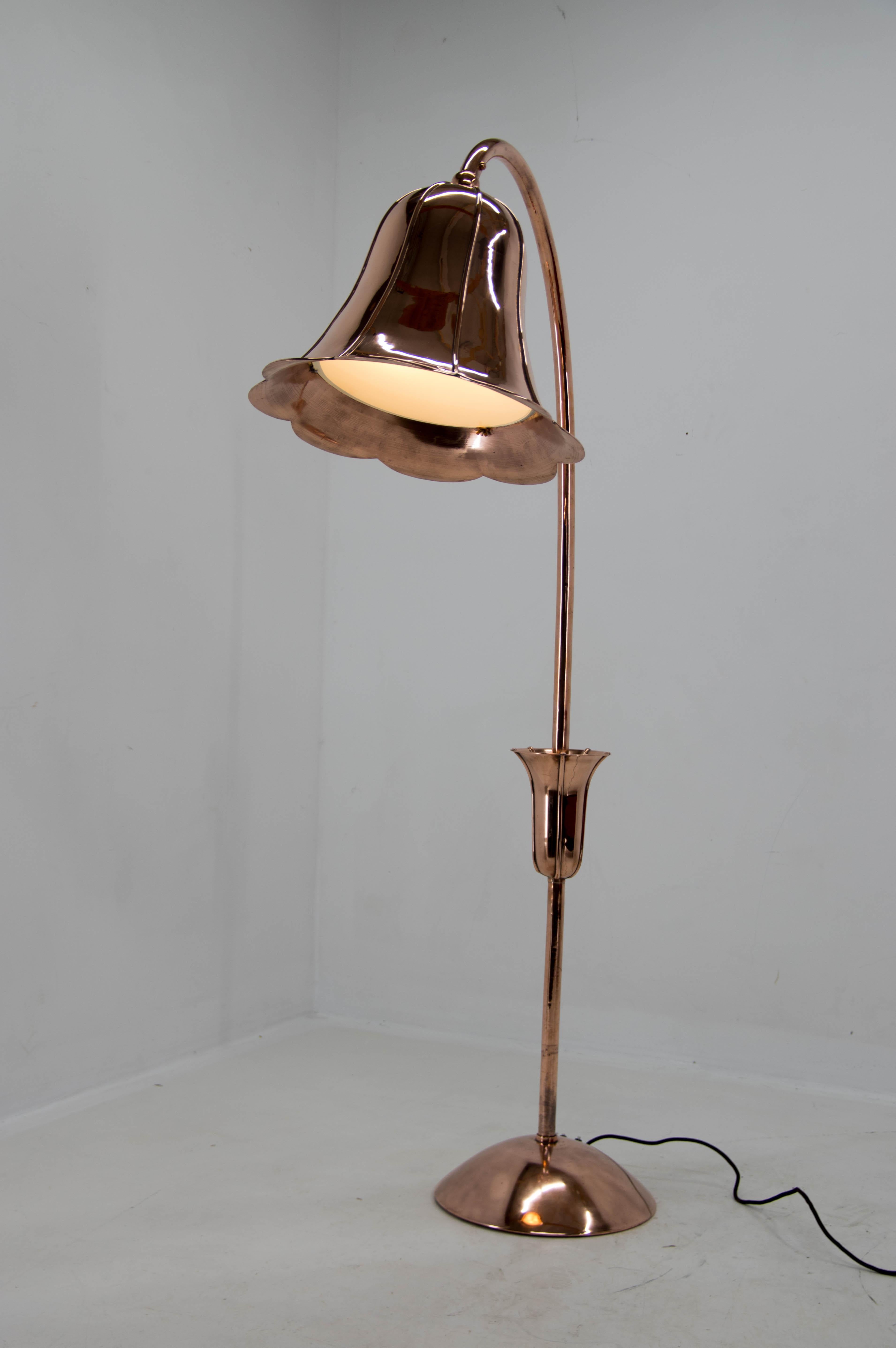 European Rare Art Deco Copper Floor Lamp, 1930, Restored For Sale