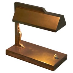Rare Art Deco Desk Lamp in Patinated Brass The Netherlands 1930s