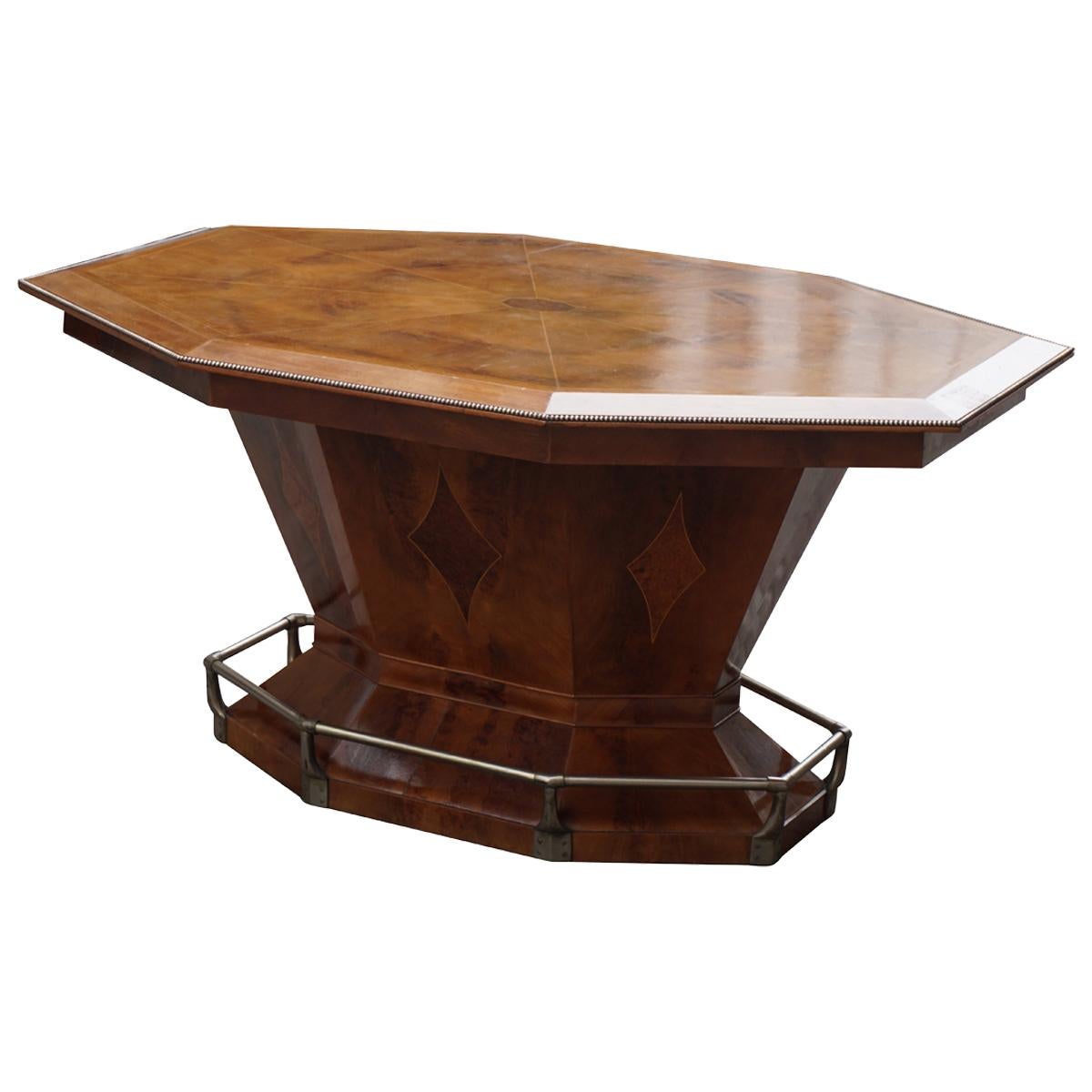 Rare Art Deco Dining or Conference Table in the Shape of an Octagonal Diamond For Sale