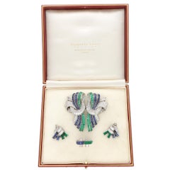 Rare Art Deco Drayson Emerald, Sapphire and Diamond Suite in Platinum