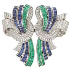 Antique Rare Art Deco Drayson Emerald, Sapphire and Diamond Suite in Platinum