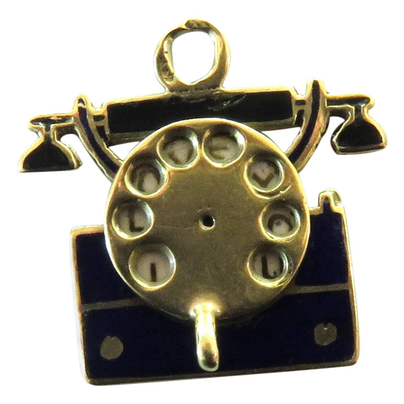 Rare Art Deco Enamel Movable Telephone Gold Charm Dated 1937 For Sale