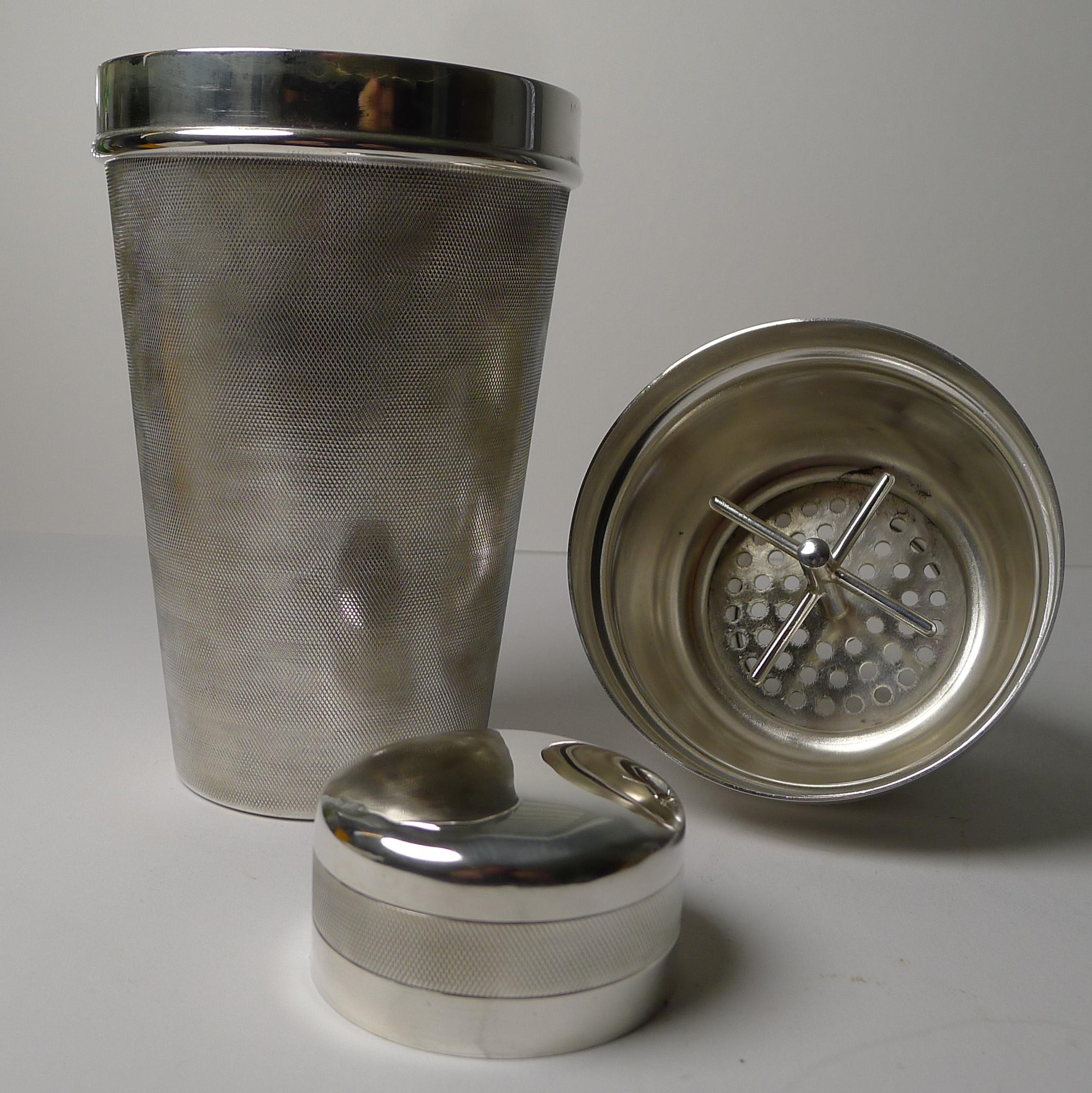 Silver Plate Rare Art Deco Engine Turned Cocktail Shaker