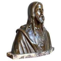 Rare Art Deco Era Bronze Holy Heart Sculpture / Bust of Christ By Fr. Corbeels