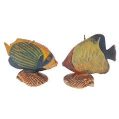Rare Art Deco Era Handmade Butterfly Angel Saltwater Fish Sculpture Candle, Pair