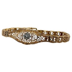 Rare Art Deco Era Yellow Gold Filigree Bracelet