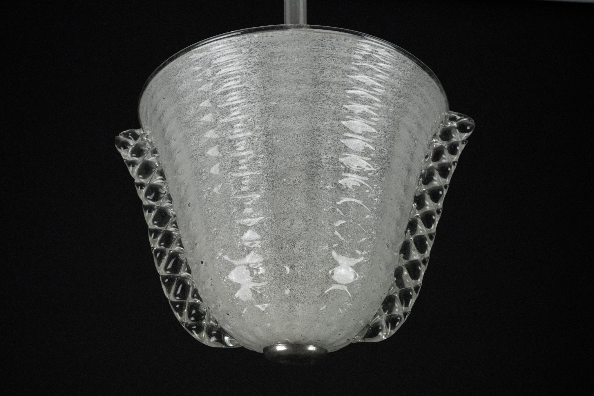 Rare lustre Ercole Barovier de style Art Déco en verre de Murano Pulegoso. Italie années 1940 en vente 3