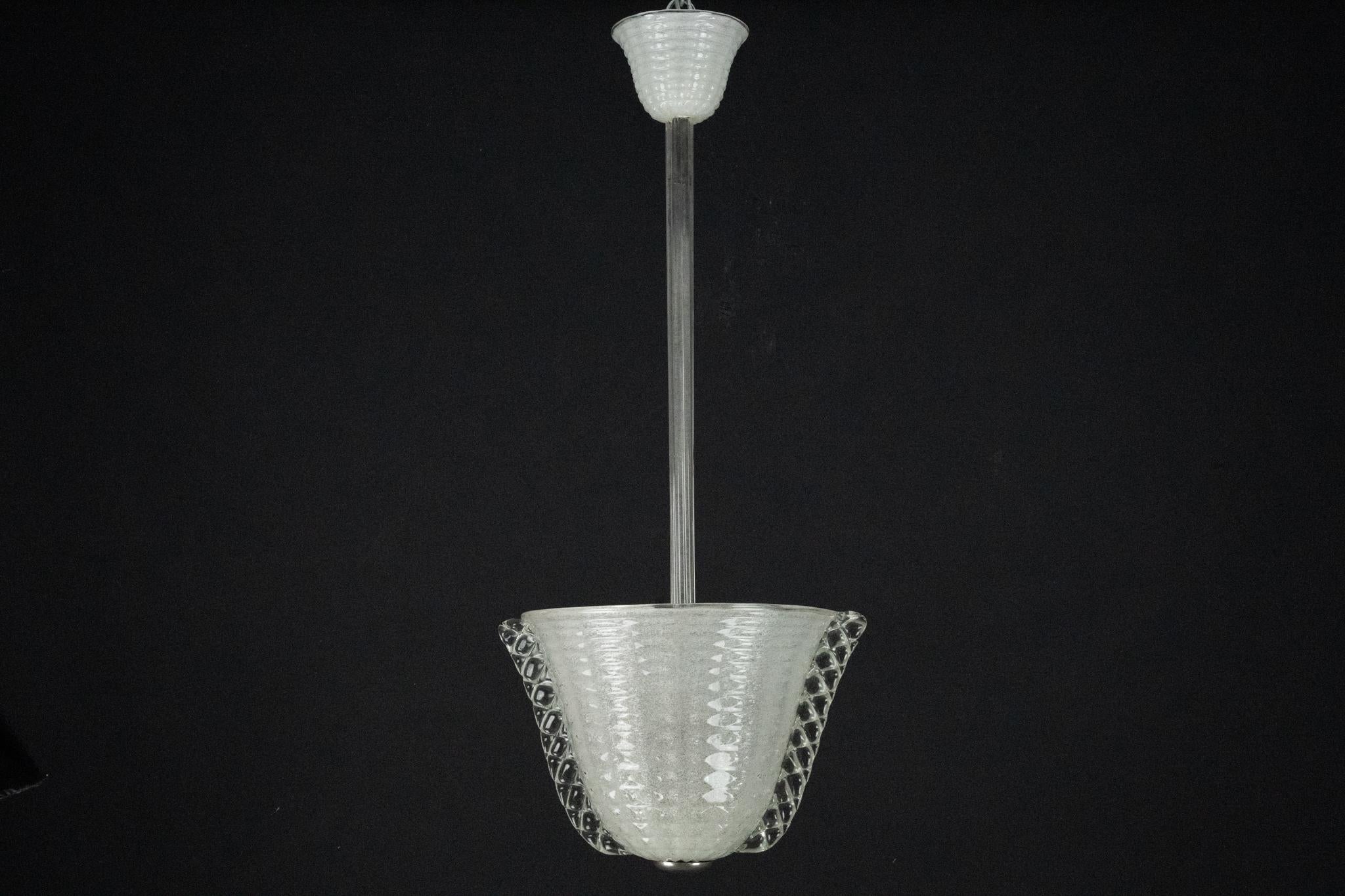 Rare lustre Ercole Barovier de style Art Déco en verre de Murano Pulegoso. Italie années 1940 en vente 7