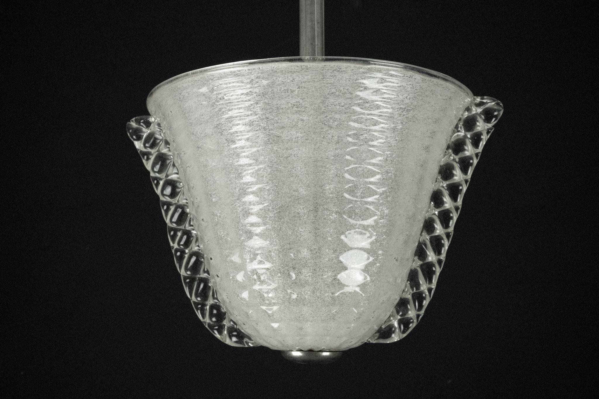 Rare lustre Ercole Barovier de style Art Déco en verre de Murano Pulegoso. Italie années 1940 en vente 9