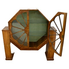 Rare Art Deco Figured Walnut Display Vitrine Cabinet, English, circa 1930s