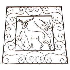 Rare panneau mural Capricorne en fer forgé Art Déco, France