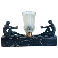 Vintage Rare Art Deco French Lamp "the Offering" on Portoro Marble