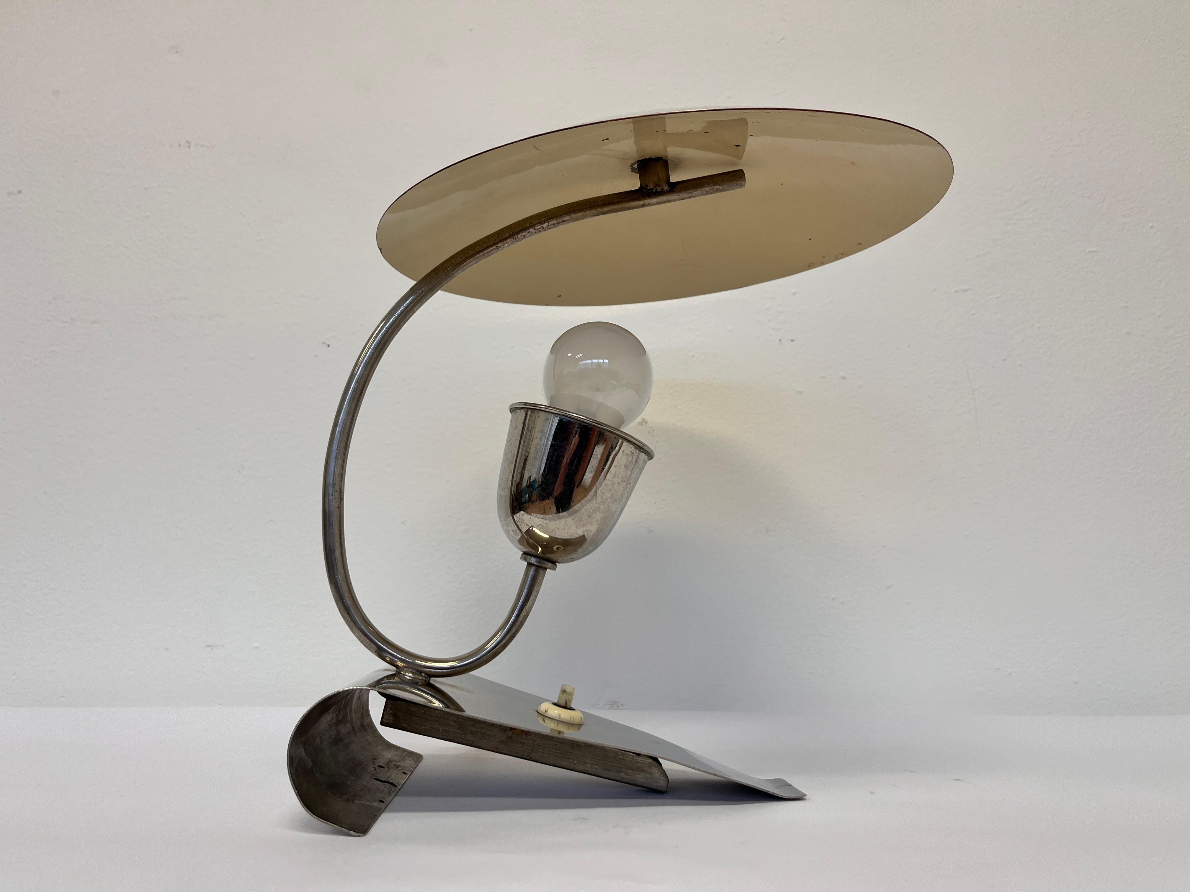 Bauhaus Rare Art Deco Functionalims Chrome Table Lamp, Czechoslovakia, 1930s For Sale
