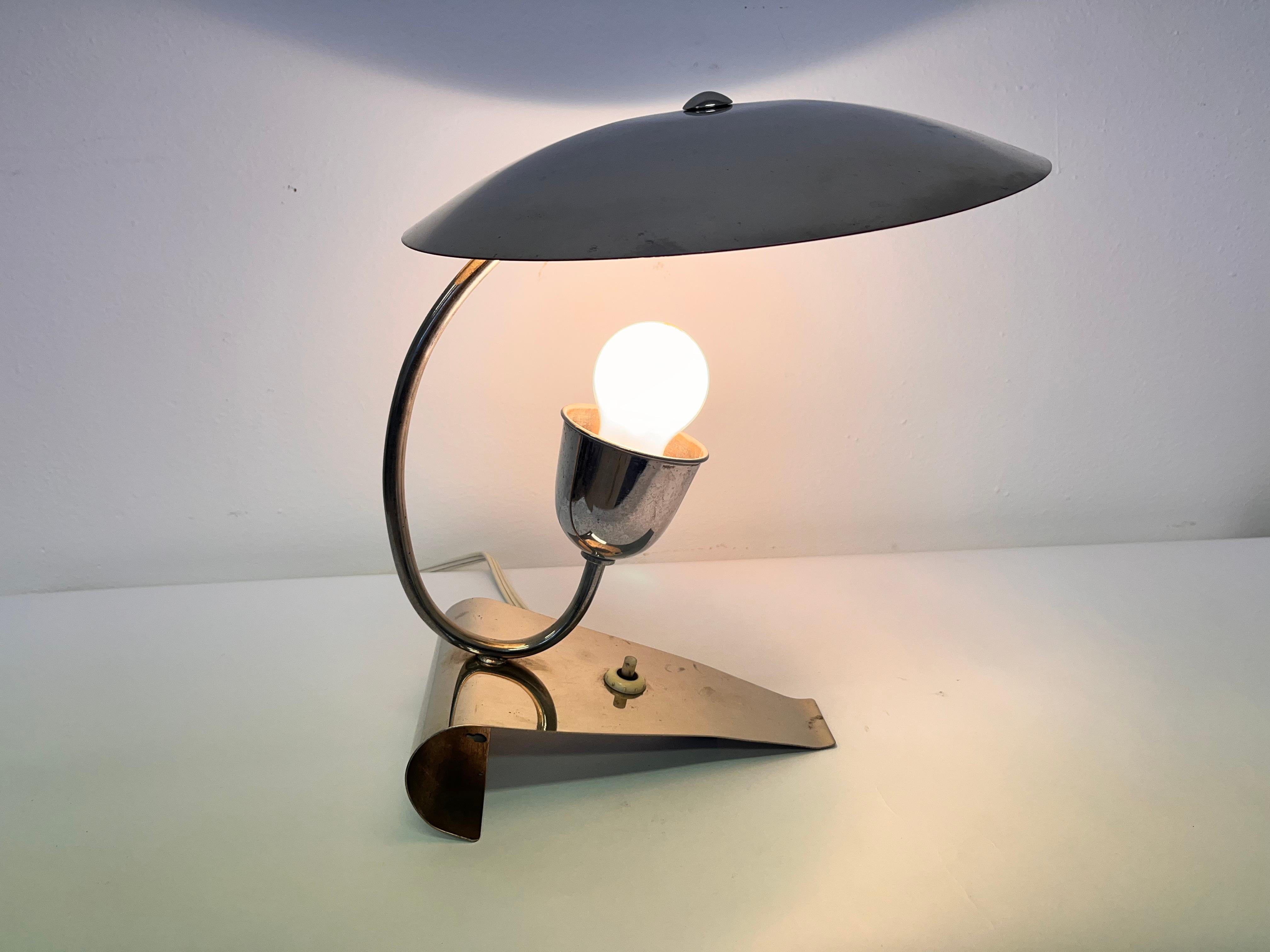Metal Rare Art Deco Functionalims Chrome Table Lamp, Czechoslovakia, 1930s For Sale