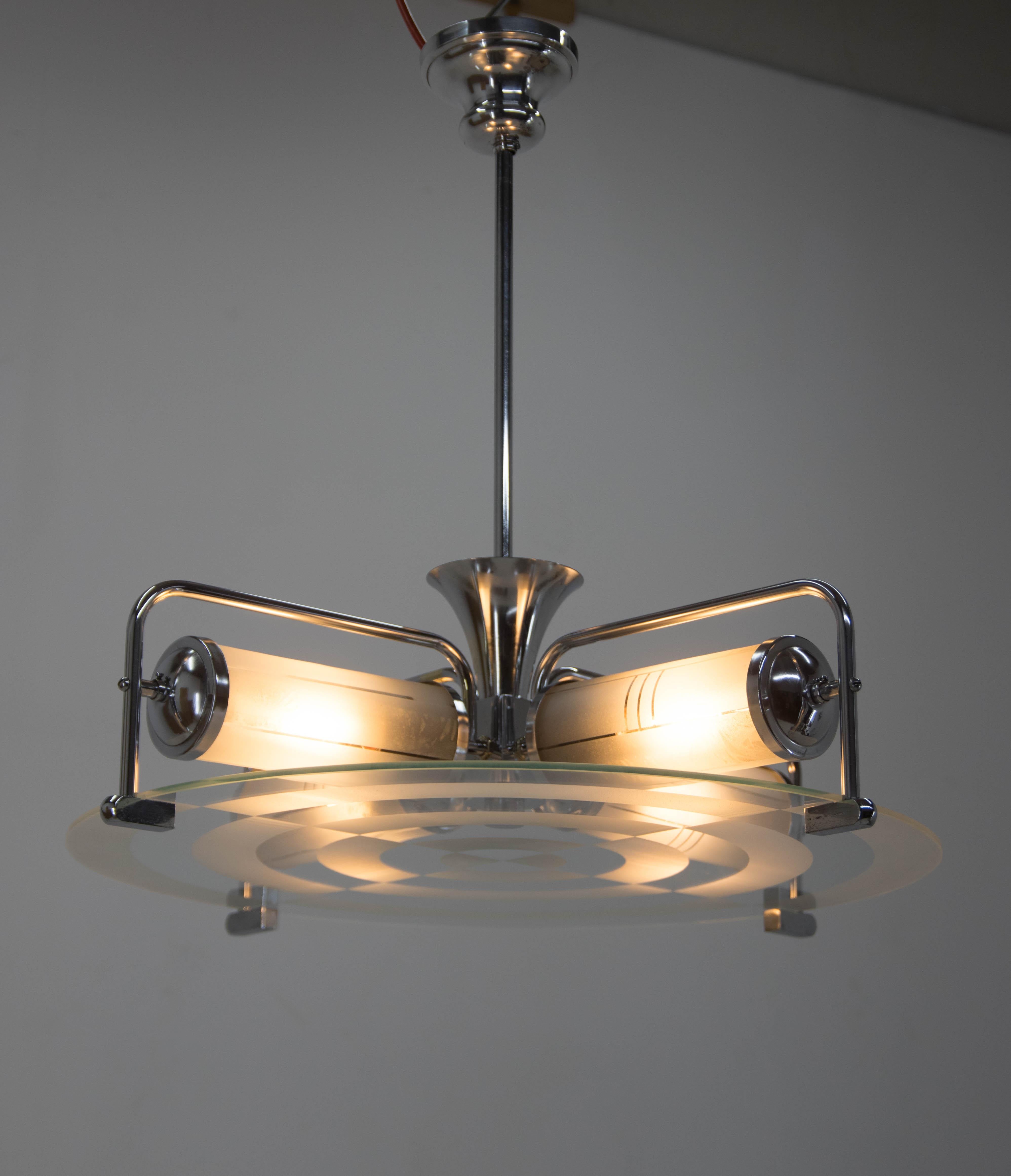 Rare Art Deco / Functionalist Tubular Chandelier, 1930s In Good Condition For Sale In Praha, CZ