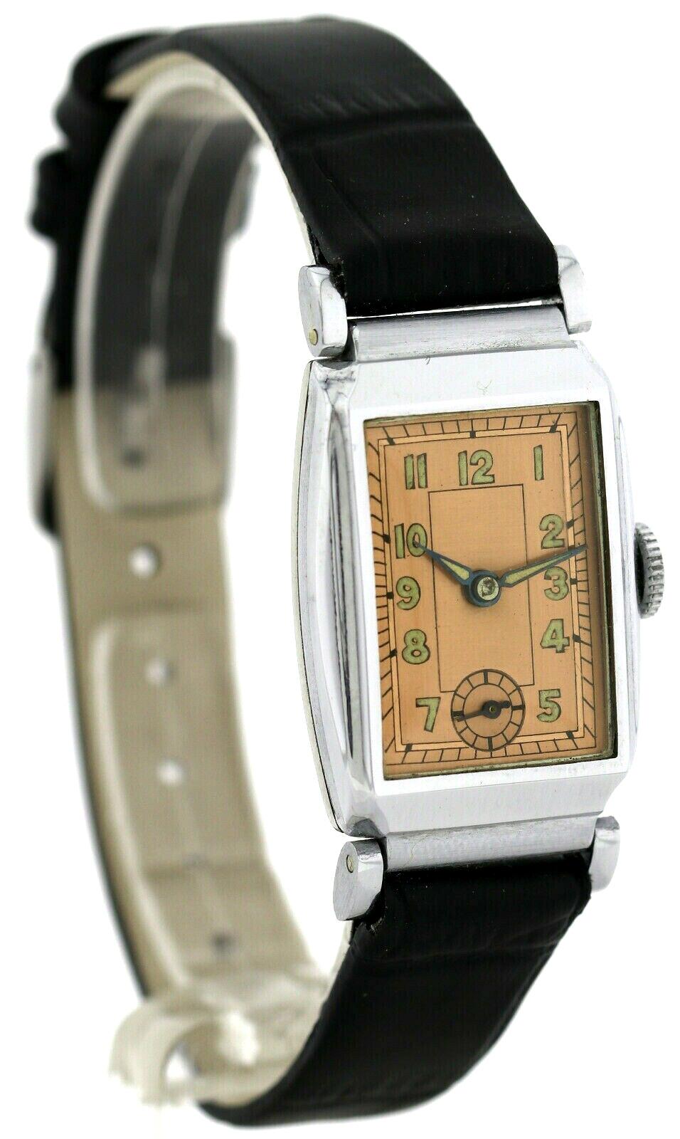 Seltene Art-Déco-Herrenarmbanduhr, auf Lager, nie getragen, um 1930 1