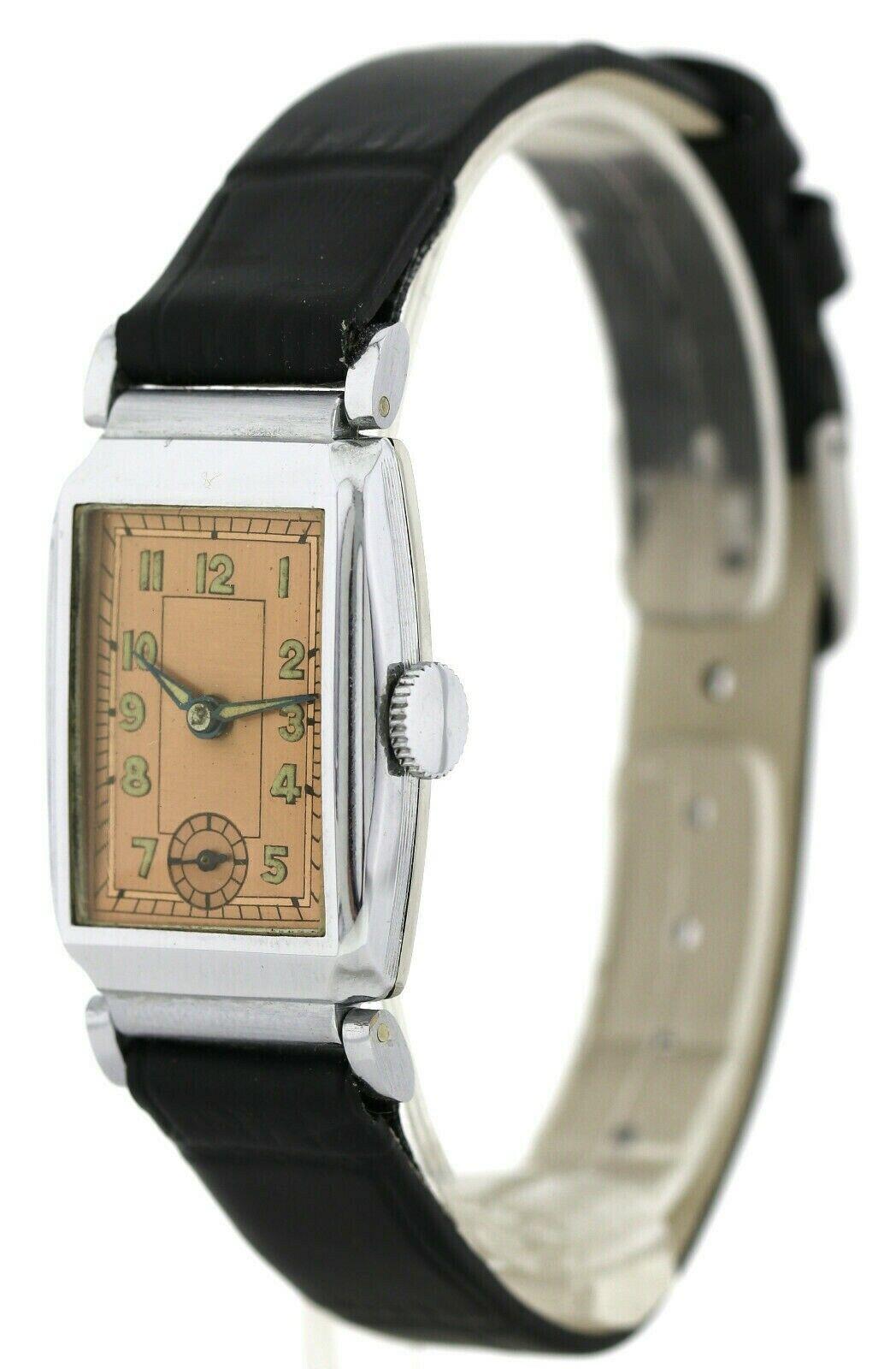 Seltene Art-Déco-Herrenarmbanduhr, auf Lager, nie getragen, um 1930 2