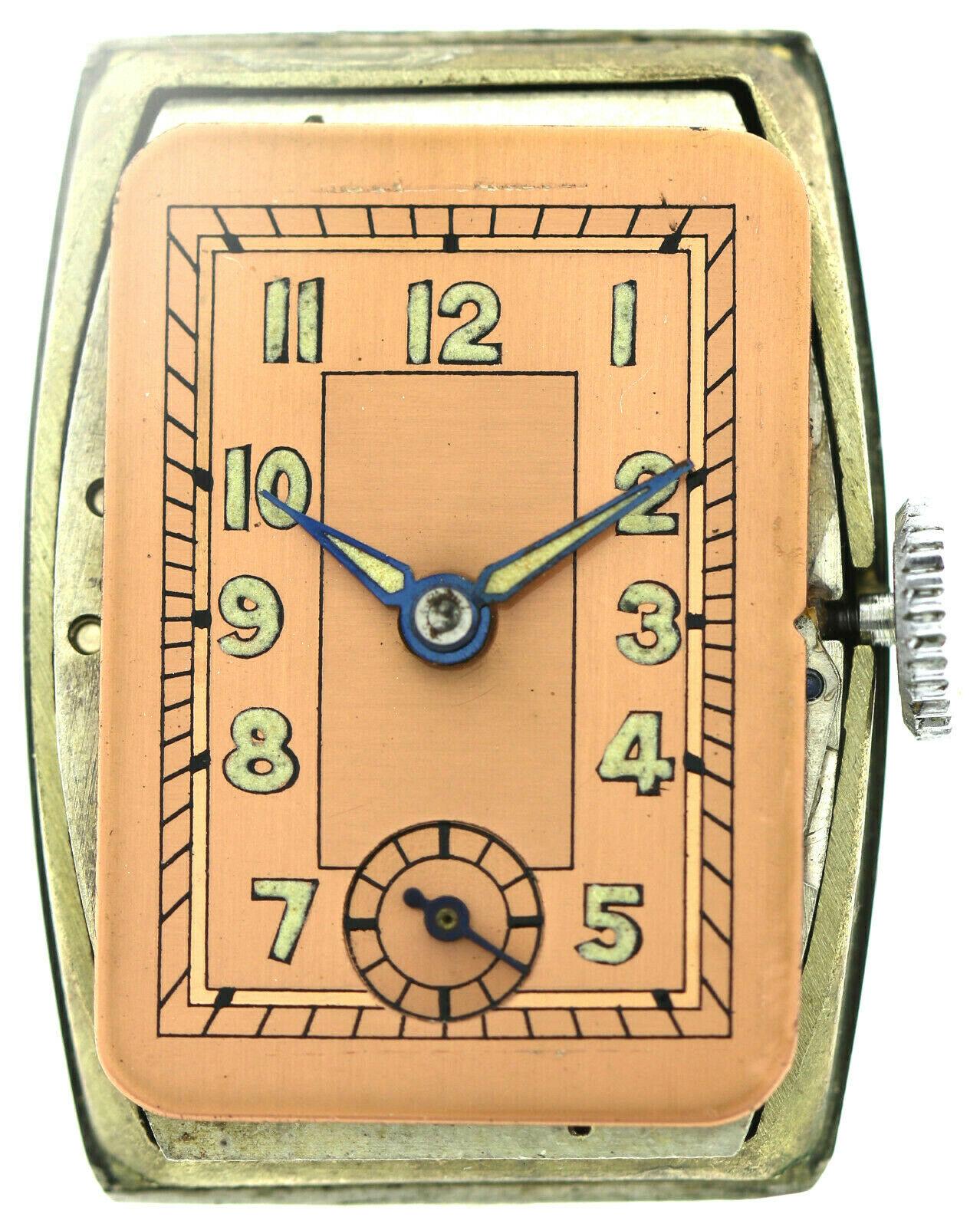 Seltene Art-Déco-Herrenarmbanduhr, auf Lager, nie getragen, um 1930 4
