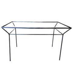Rare Art Deco Geometric Black Iron Patio/Outdoor Table w/ Glass Top