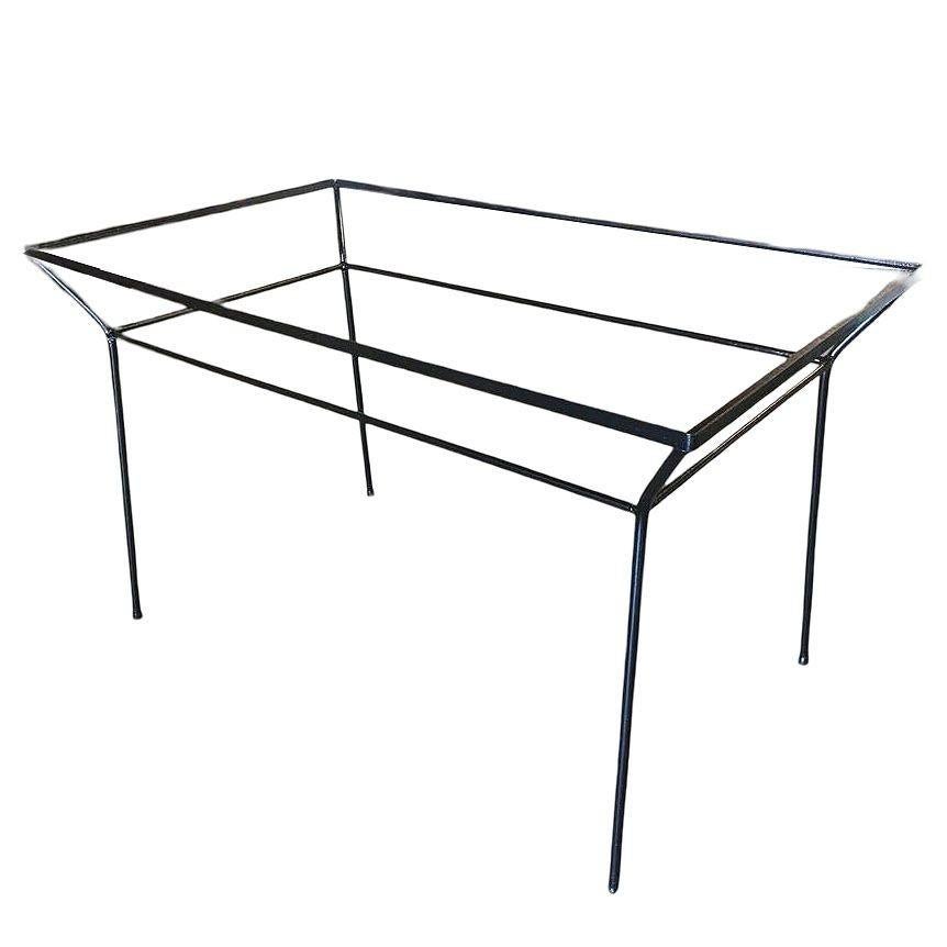 Seltene Art Deco Geometrische Schwarz Eisen Patio / Outdoor-Tabelle w / Glasplatte (amerikanisch) im Angebot