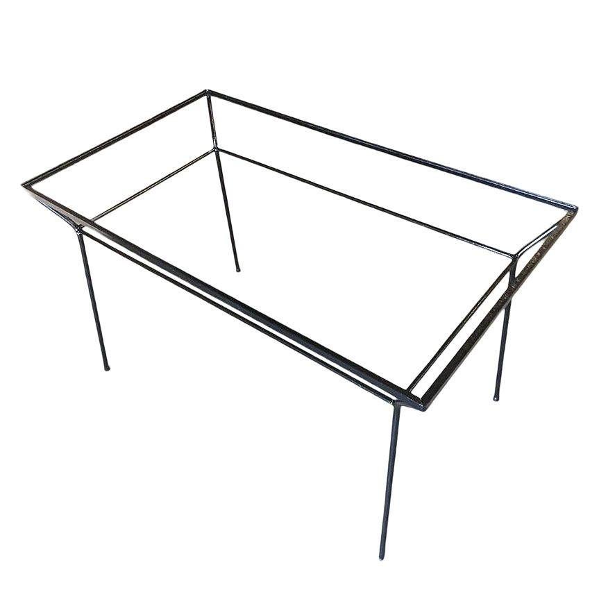 Seltene Art Deco Geometrische Schwarz Eisen Patio / Outdoor-Tabelle w / Glasplatte im Zustand „Hervorragend“ im Angebot in Van Nuys, CA