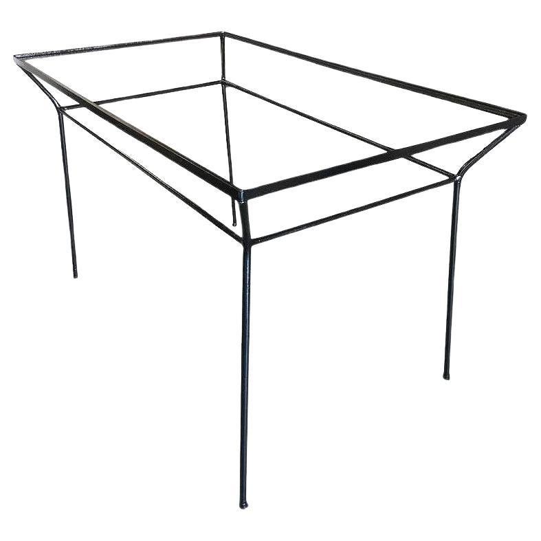 Rare Art Deco Geometric Black Iron Patio/Outdoor Table w/ Glass Top