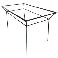 Rare Art Deco Geometric Black Iron Patio/Outdoor Table w/ Glass Top