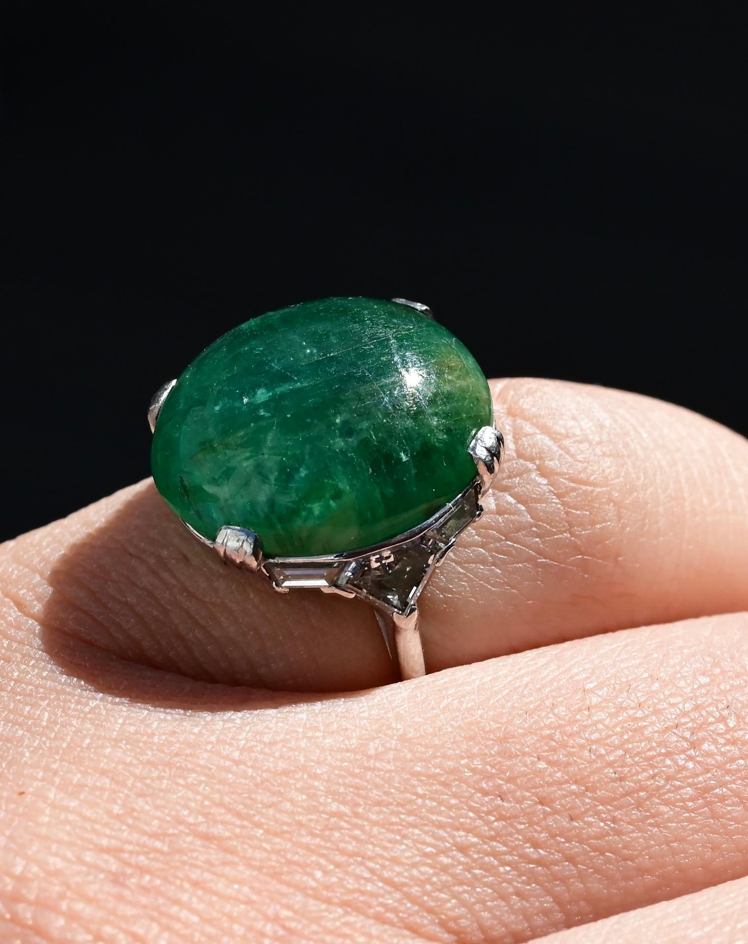 Rare Art Deco GIA Certified Emerald Cabochon Approx 17.03 Carats Minor Oil 8