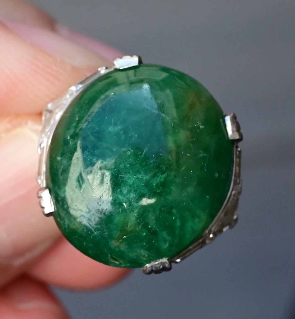 Rare Art Deco GIA Certified Emerald Cabochon Approx 17.03 Carats Minor Oil 9