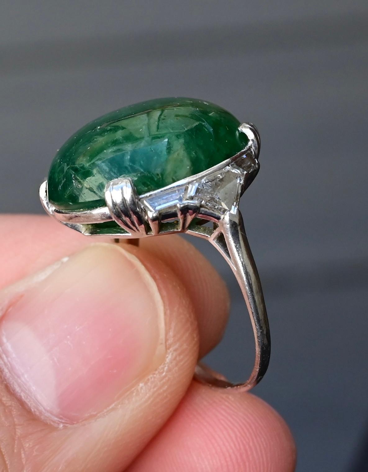 Rare Art Deco GIA Certified Emerald Cabochon Approx 17.03 Carats Minor Oil 10