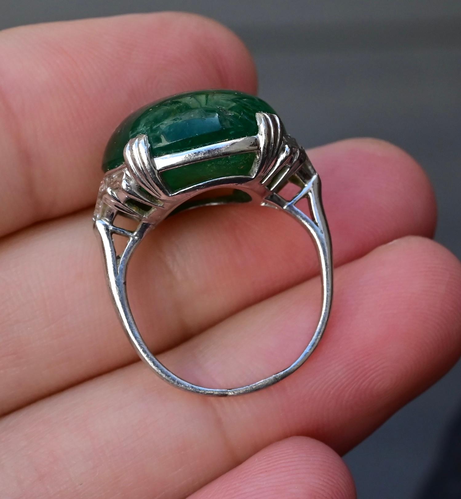 Rare Art Deco GIA Certified Emerald Cabochon Approx 17.03 Carats Minor Oil 11