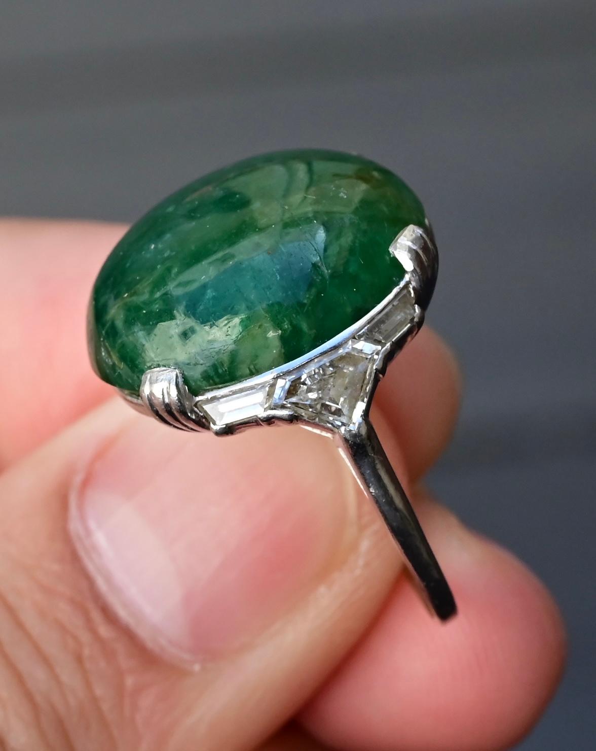 Rare Art Deco GIA Certified Emerald Cabochon Approx 17.03 Carats Minor Oil 13