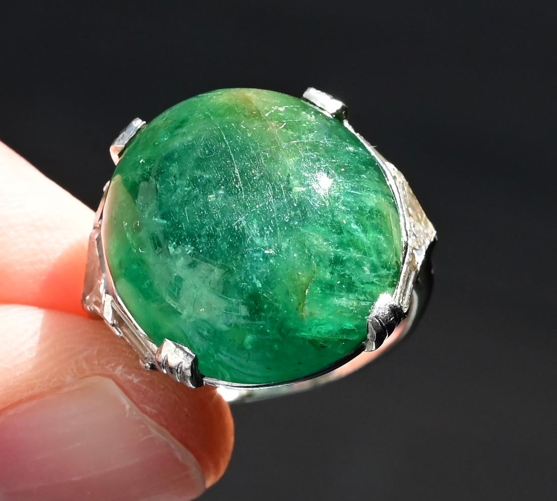 Rare Art Deco GIA Certified Emerald Cabochon Approx 17.03 Carats Minor Oil 14
