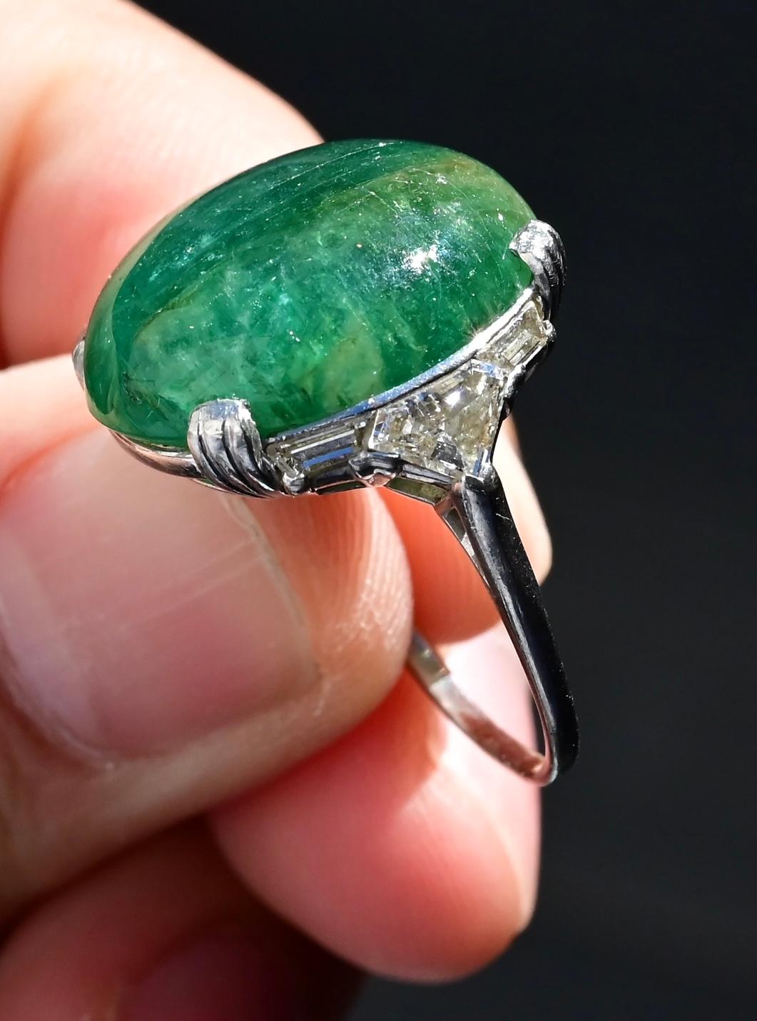 Rare Art Deco GIA Certified Emerald Cabochon Approx 17.03 Carats Minor Oil 15