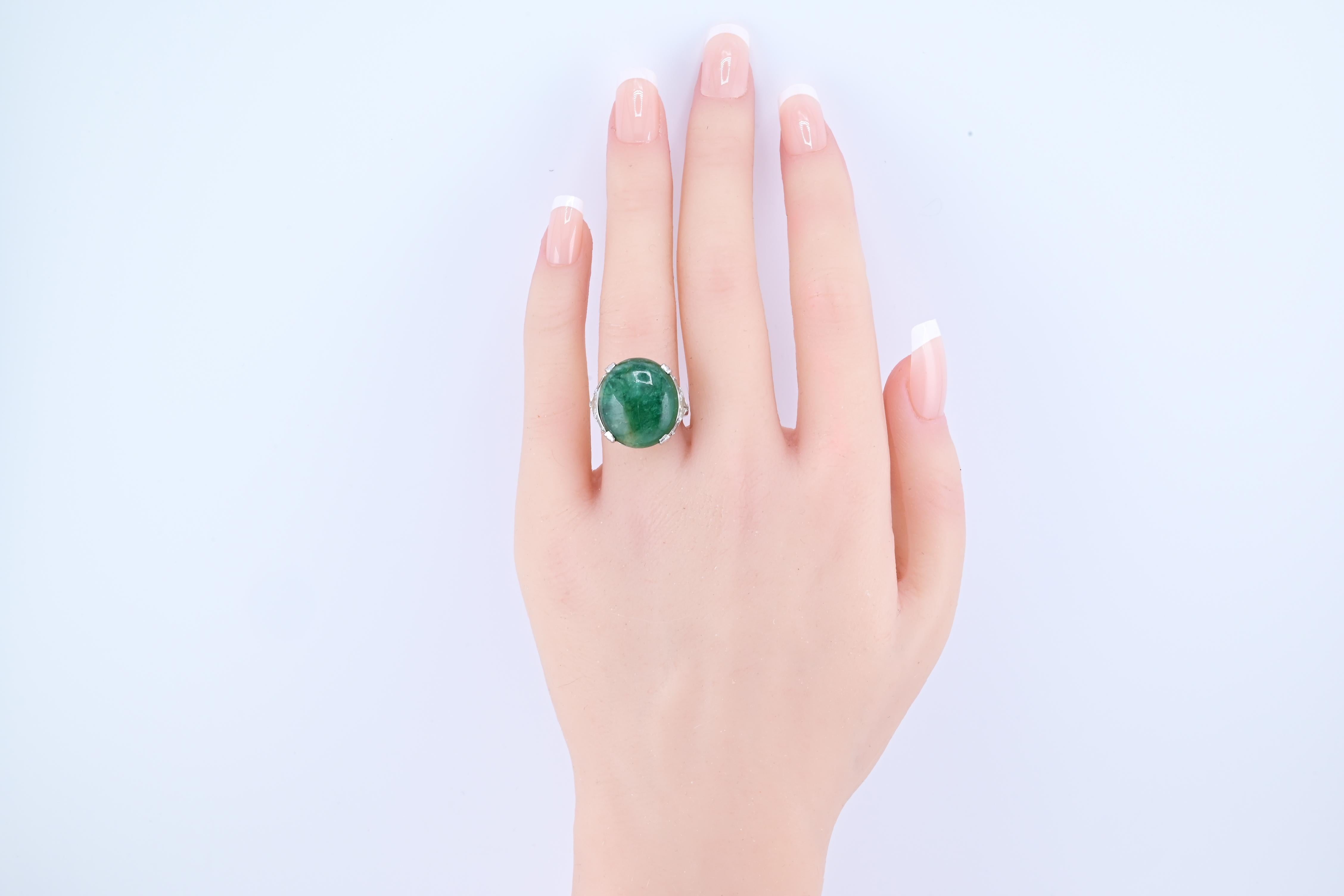 Women's or Men's Rare Art Deco GIA Certified Emerald Cabochon Approx 17.03 Carats Minor Oil