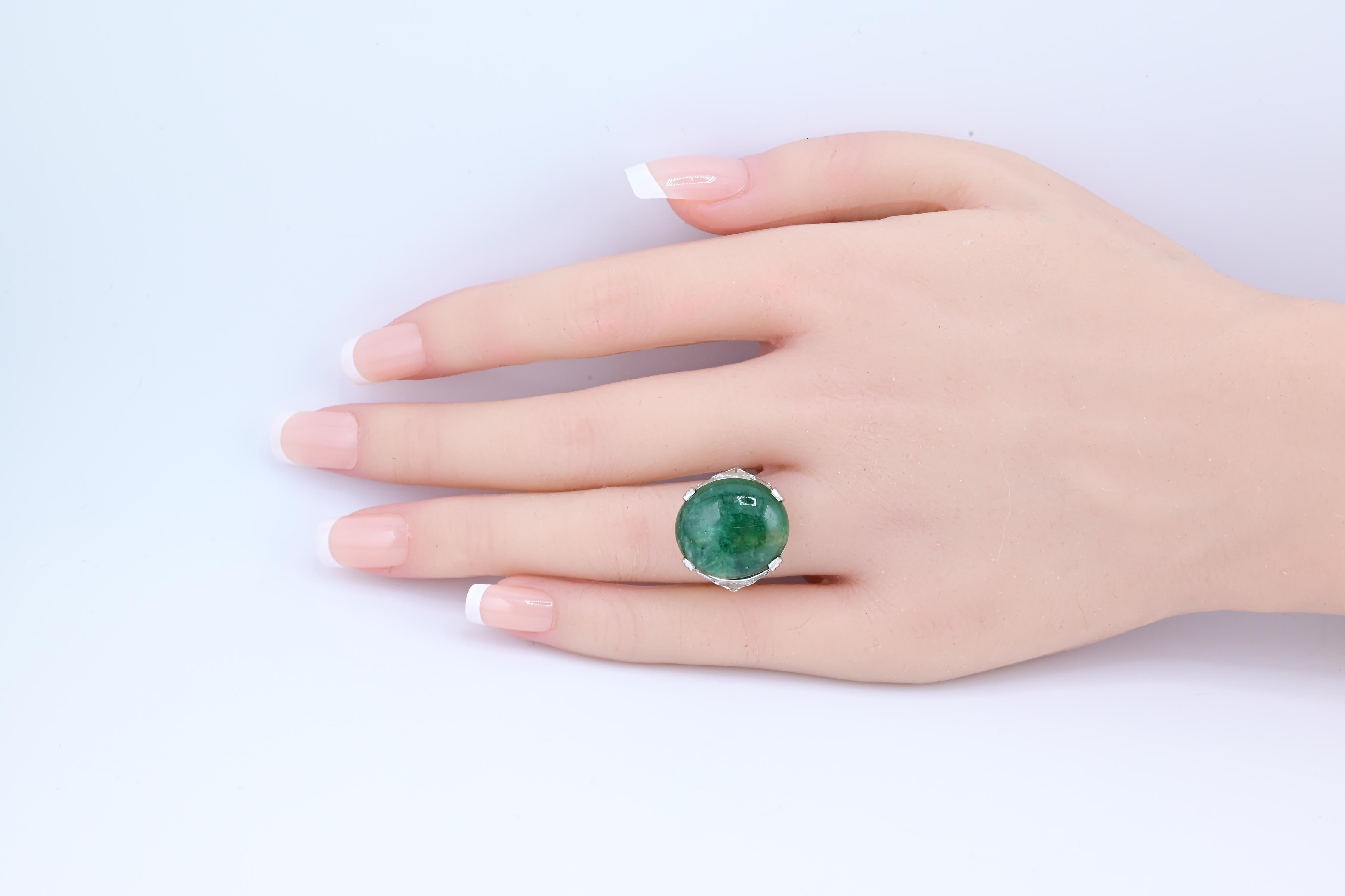 Rare Art Deco GIA Certified Emerald Cabochon Approx 17.03 Carats Minor Oil 1