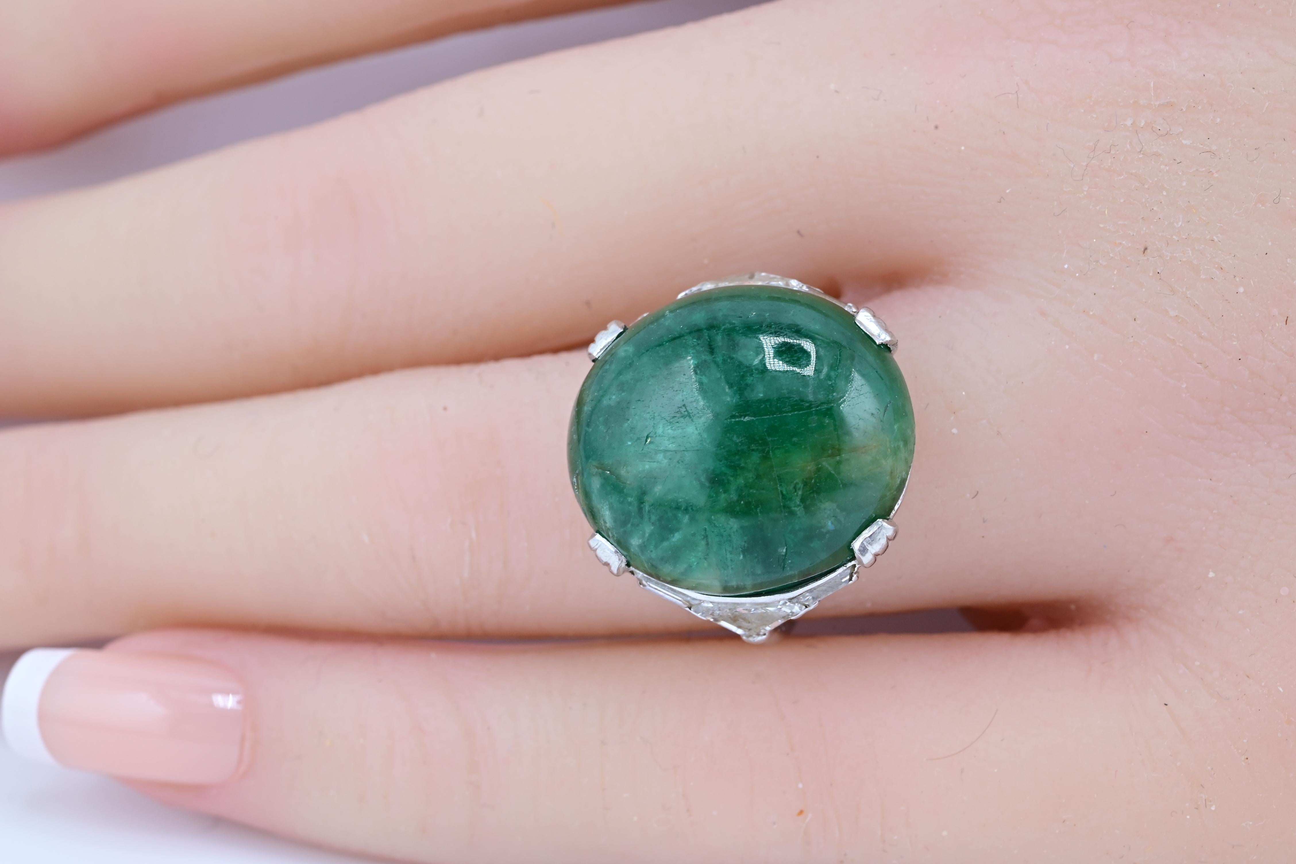 Rare Art Deco GIA Certified Emerald Cabochon Approx 17.03 Carats Minor Oil 2