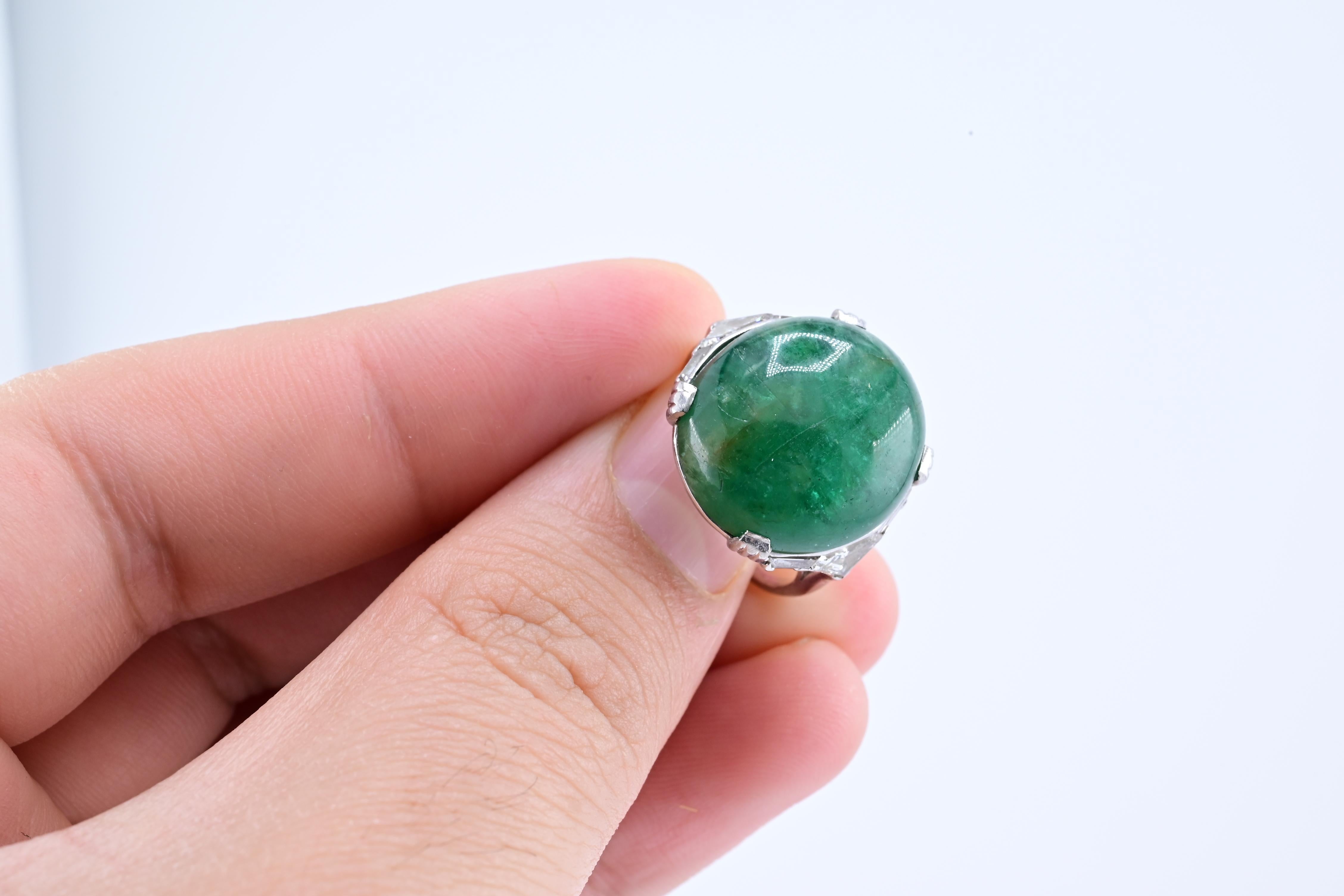 Rare Art Deco GIA Certified Emerald Cabochon Approx 17.03 Carats Minor Oil 5