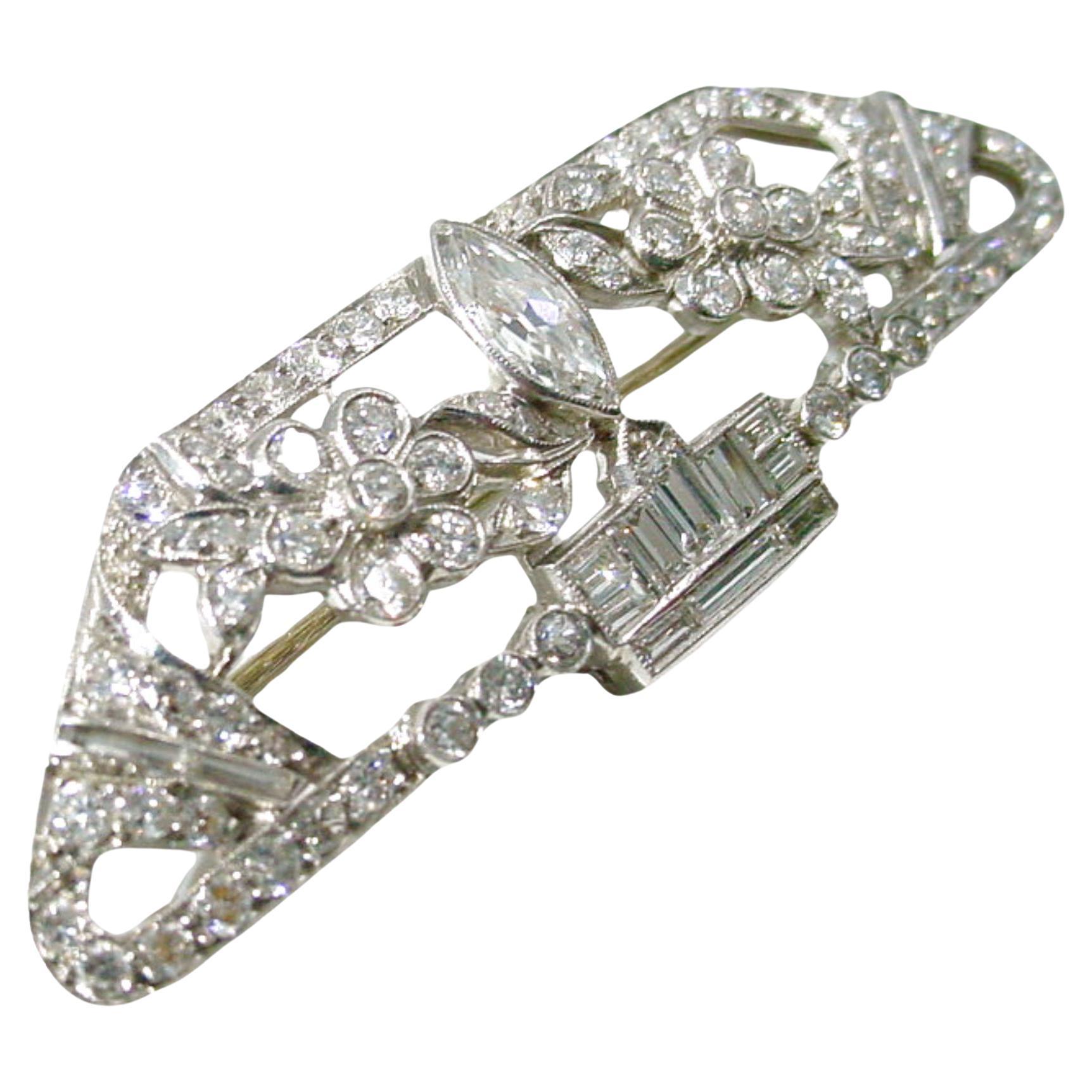 Rare Art Deco GIARDINETTI Platinum 2.62 Ct Diamond Brooch  For Sale