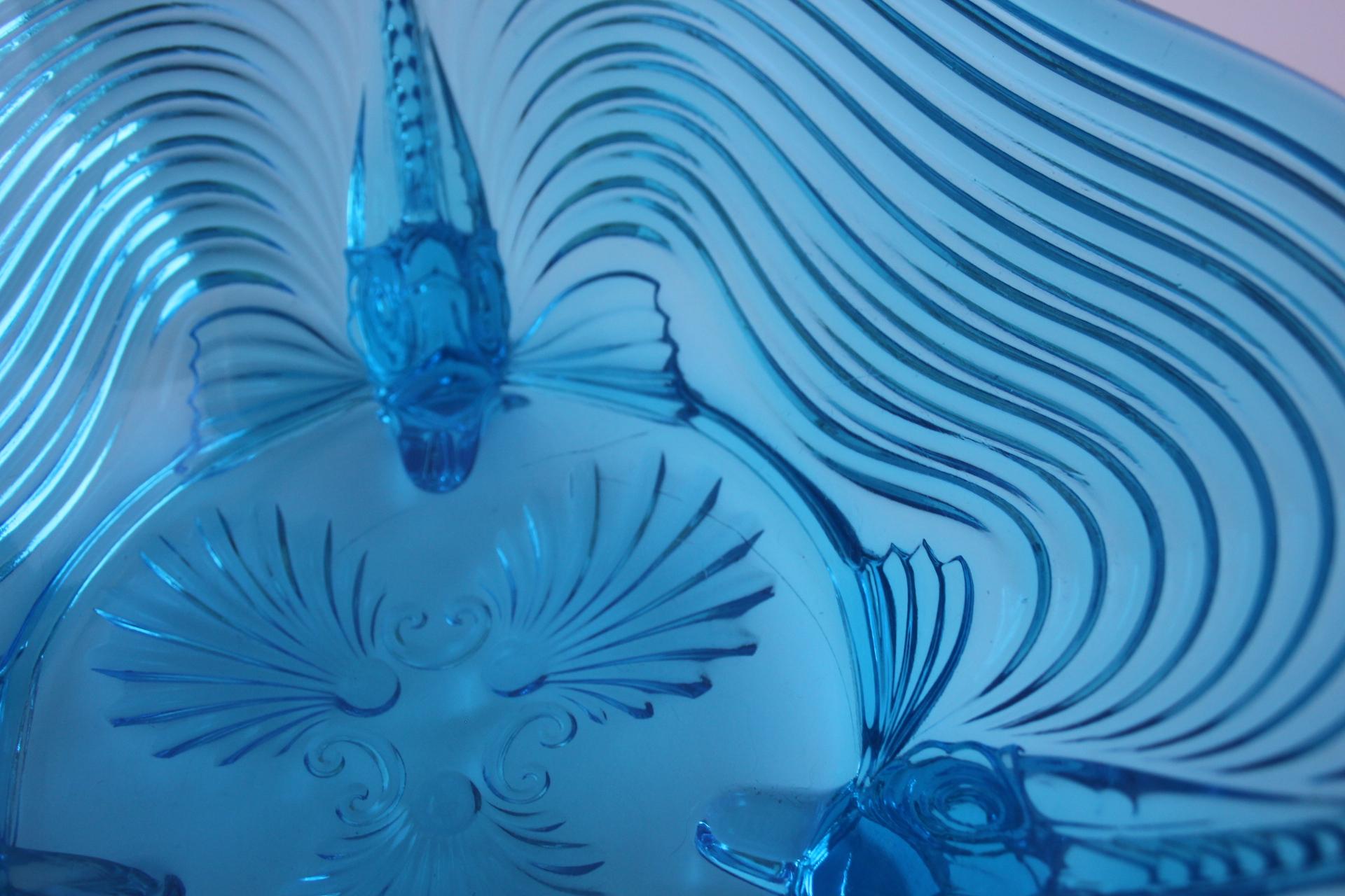 Rare Art Deco Glass Josef Inwald With Fish Feet Bowl-Gorgeous Rich Blue, 1930s For Sale 7