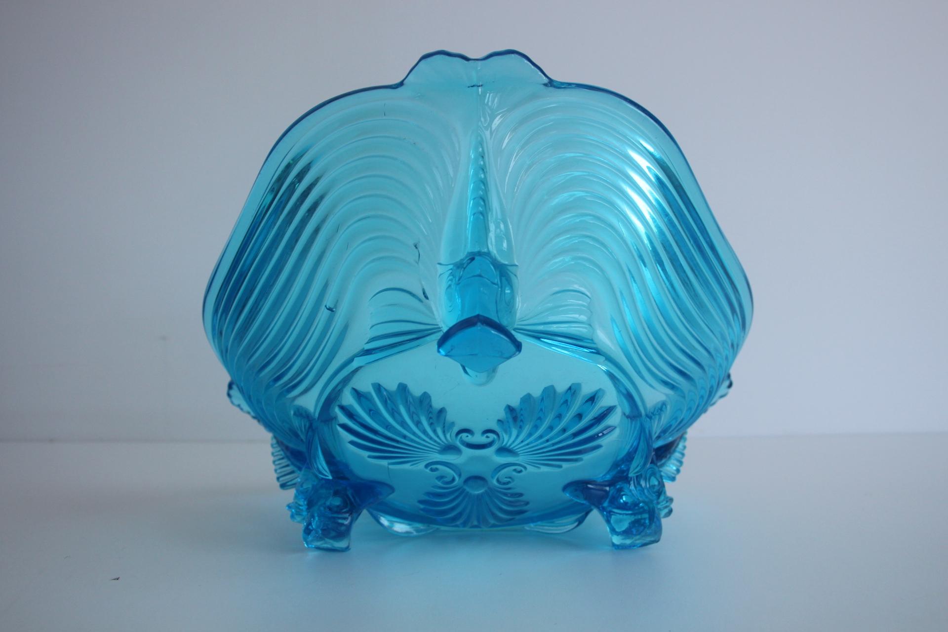 Rare Art Deco Glass Josef Inwald With Fish Feet Bowl-Gorgeous Rich Blue, 1930s For Sale 8